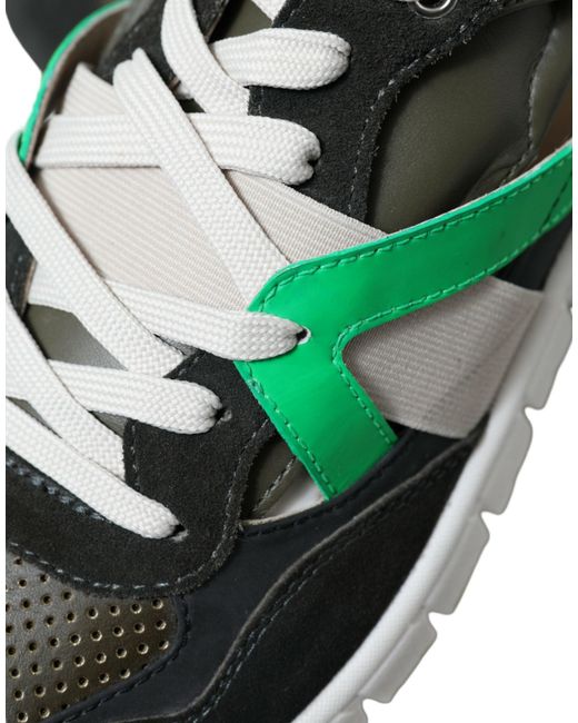 Dolce & Gabbana Green Multicolor Leather Suede Low Top Sneakers Shoes for men