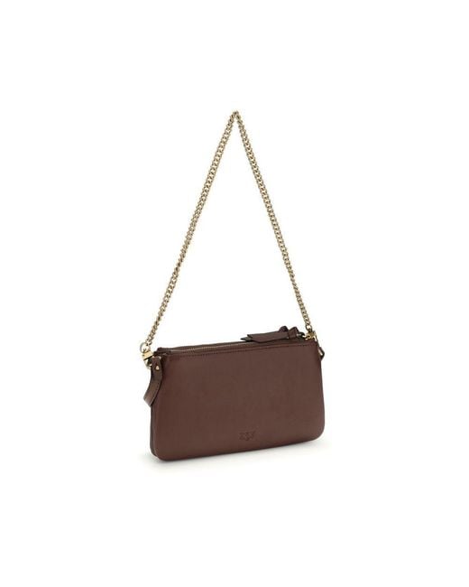 Pinko Brown Calf Leather Bos Taurus Shoulder Bag