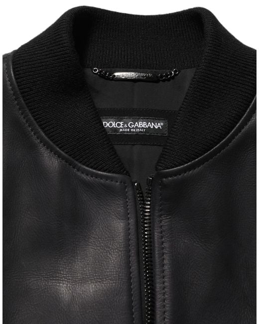 Dolce & Gabbana Black Leather Full Zip Men Biker Jacket for men