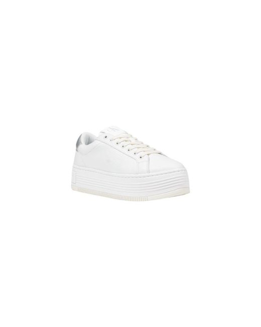 Calvin Klein White Silver Leather Platform Sneakers