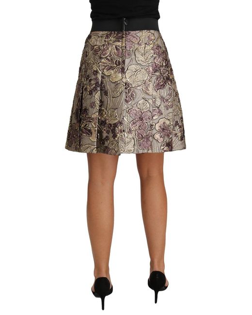 Dolce & Gabbana Brown Dolce Gabbana A-line Mini Floral Print Jaquard Skirt