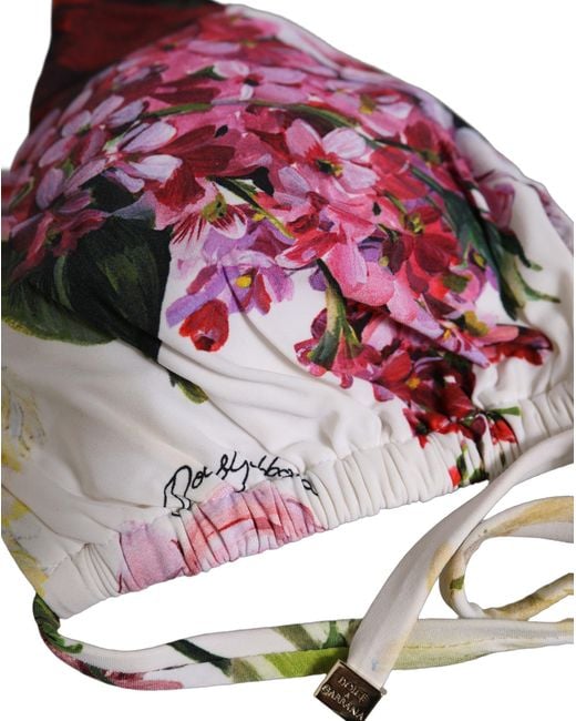 Dolce & Gabbana Gray White Floral Print Triangle Beachwear Bikini Top