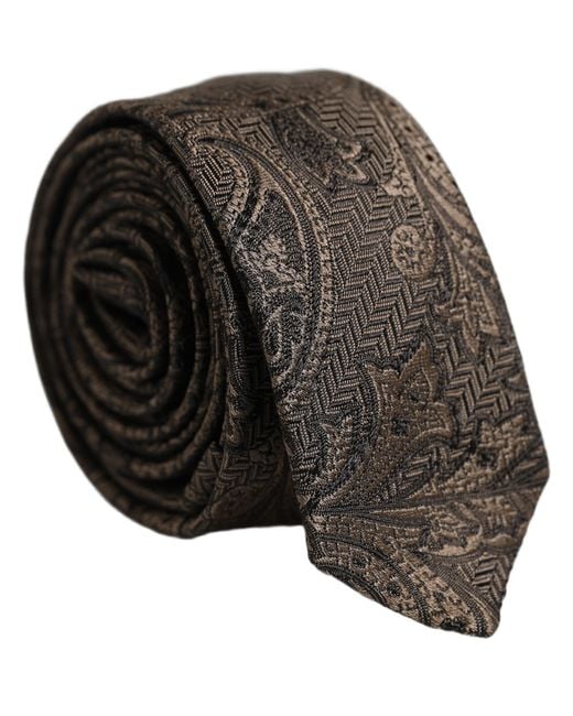 Dolce & Gabbana Black Men Brown Paisley 100% Silk Adjustable Tied Necktie Tie for men