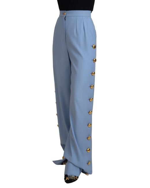 Dolce & Gabbana Blue Button Wide Leg Pants