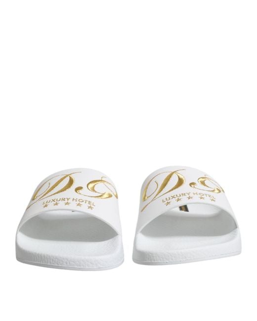 Dolce & Gabbana White Leather Slides Sandals Beachwear Shoes for men
