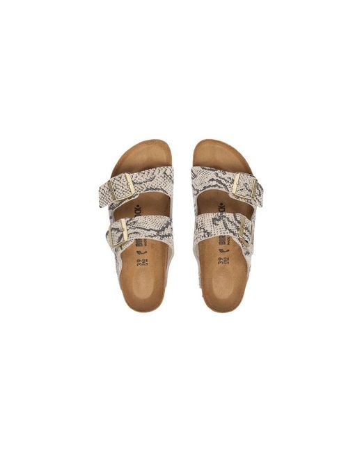 Birkenstock Metallic Gray Leather Flat Sandals