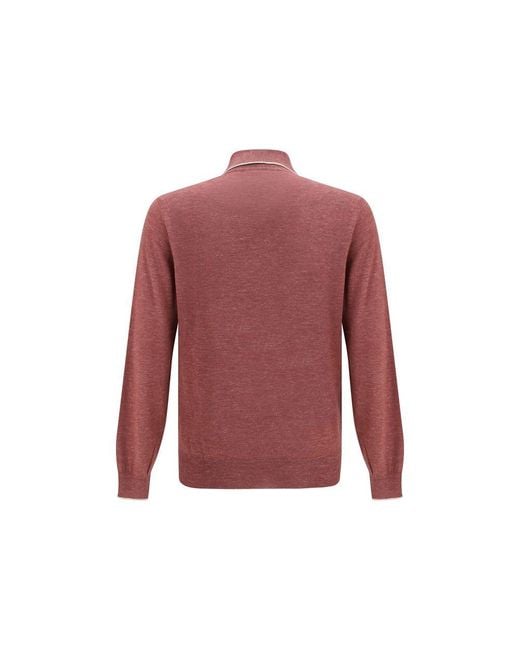 Brunello Cucinelli Red Bordeaux Cashmere Polo Shirt for men