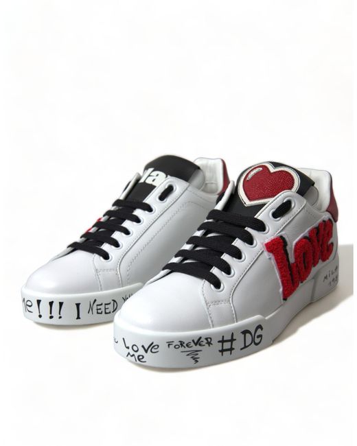 Dolce & Gabbana Red Love Patch Portofino Classic Sneakers Shoes