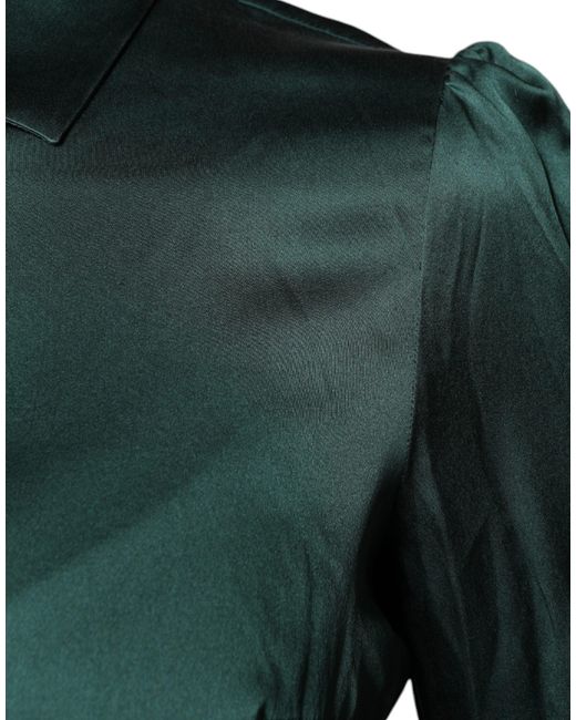 Dolce & Gabbana Green Silk Button Down Long Sleeves Blouse Top