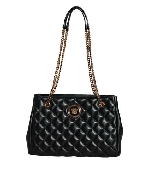 Versace Black Quilted Nappa Leather Shoulder Chain Strap Bag