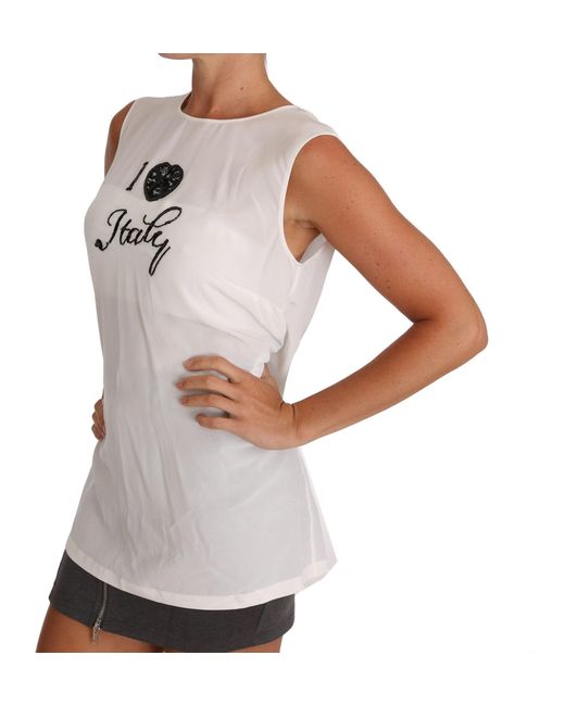 Dolce & Gabbana White Silk I Love Italy Cami T-Shirt