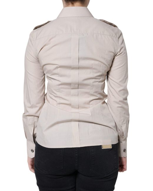Dolce & Gabbana Natural Cotton Collared Button Down Shirt Top