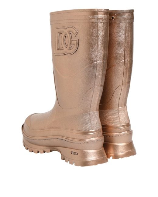Dolce & Gabbana Brown Rubber Rain Boots Lug Sole