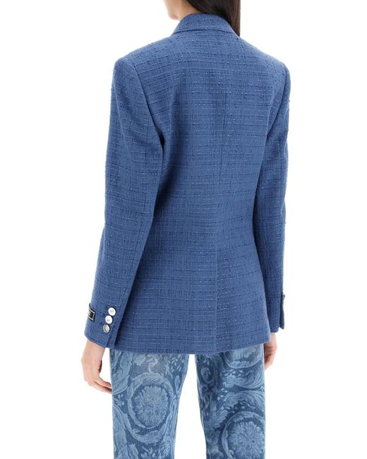 Versace Blue Double-breasted Tweed Boucl