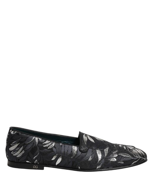 Dolce & Gabbana Black Leaf Embroidery Dress Men Loafers Shoes for men