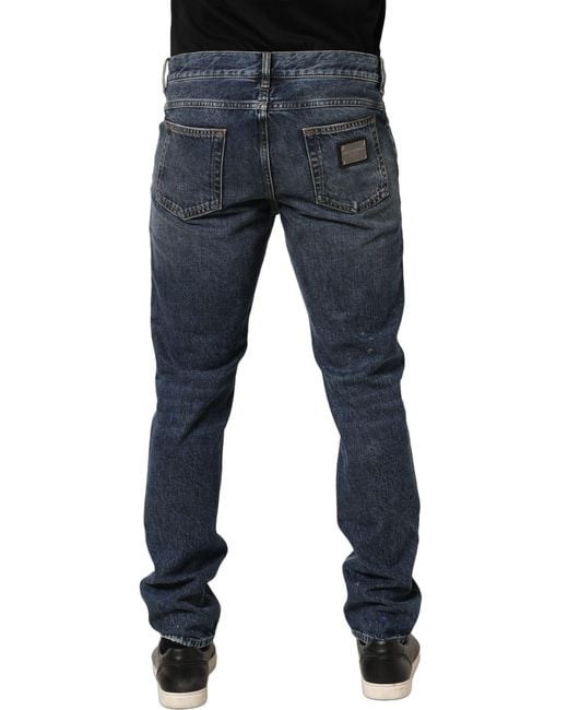 Dolce & Gabbana Dark Blue Washed Mid Waist Straight Men Denim Jeans for men