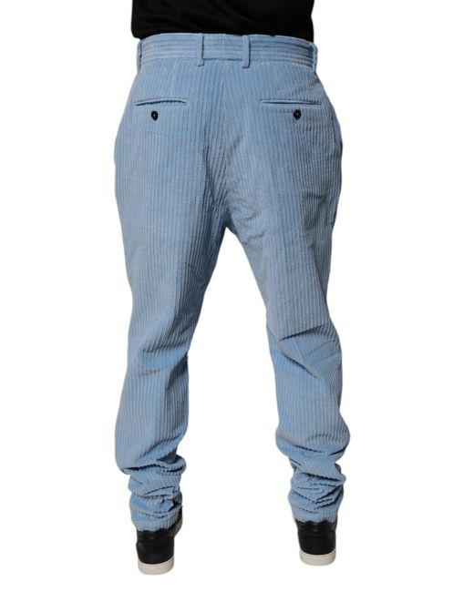 Dolce & Gabbana Blue Corduroy Pants Pleated Design for men