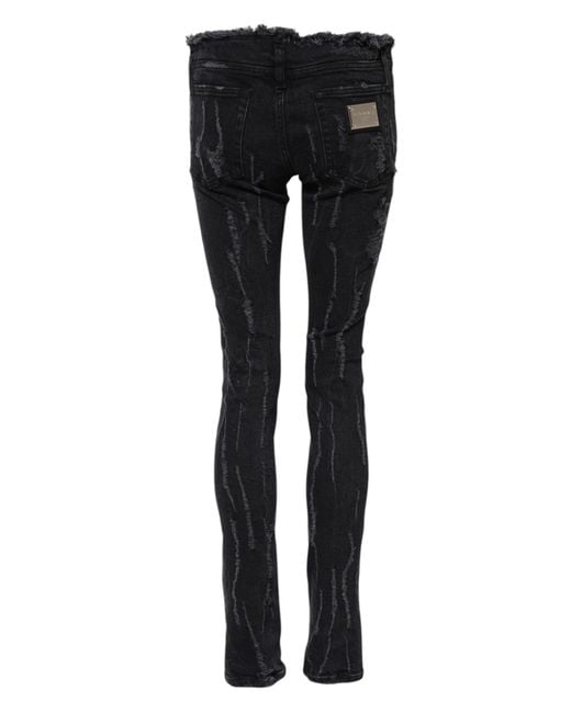 Dolce & Gabbana Black Cotton Tattered Skinny Denim Jeans for men