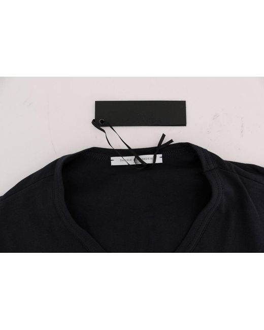 Daniele Alessandrini Black Cotton V-neck T-shirt Blue Tsh1321 for men