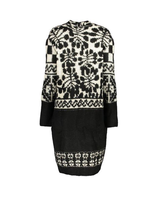 Desigual Black Chic Long Sleeved Coat With Contrast Details