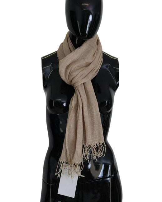 CoSTUME NATIONAL Black Beige Cotton Shawl Foulard Fringe Scarf