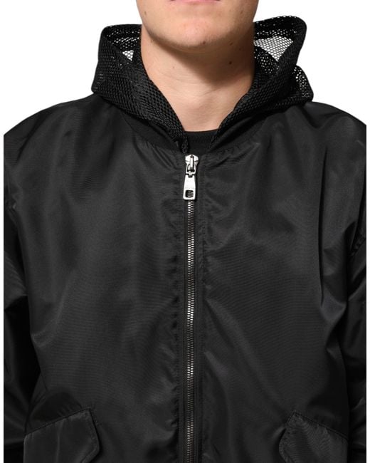 Dolce & Gabbana Black Nylon Hooded Full Zip Bomber Men Jacket for men