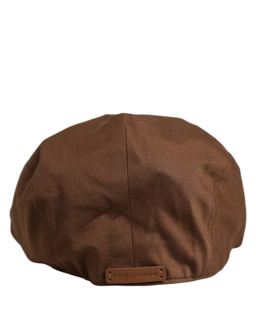 Dolce & Gabbana Men Brown Cotton Newsboy Capello Cabbie Hat for men