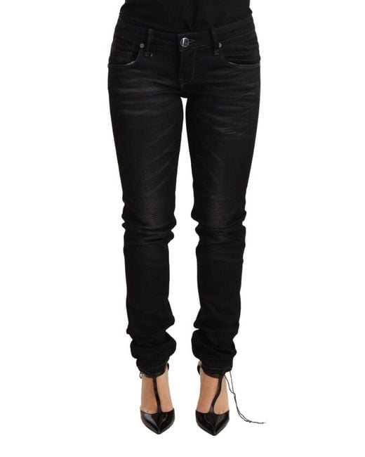 Acht Black Washed Cotton Slim Fit Denim Low Waist Trouser Jeans