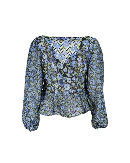 Desigual Blue Floral Print Smocked Blouse