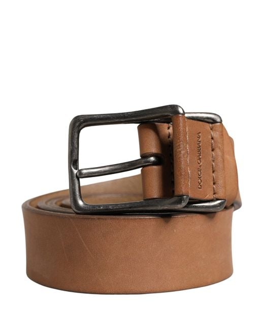 Dolce & Gabbana Men Brown Leather Classic Metal Buckle Belt for men