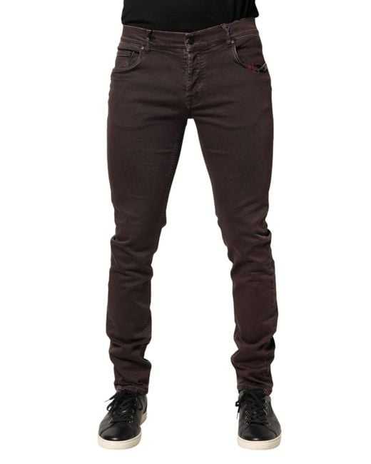 Daniele Alessandrini Black Brown Cotton Mid Waist Skinny Men Denim Jeans for men