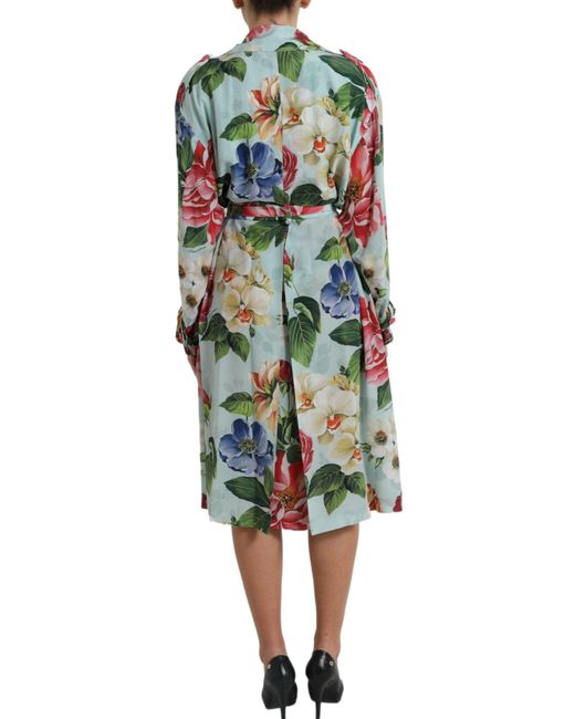 Dolce & Gabbana Green Multicolor Floral Silk Trench Coat Jacket