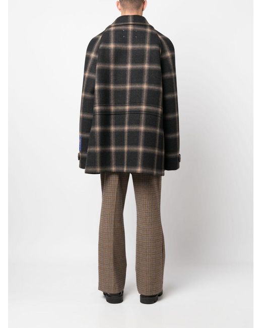 Maison Margiela Black Check-Pattern Wool Coat