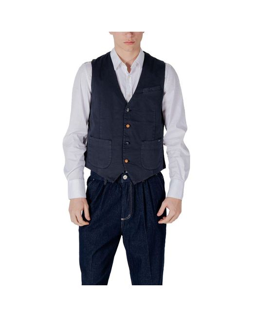 Gianni Lupo Blue Cotton Waistcoat for men