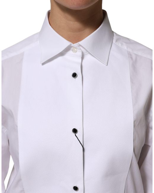 Dolce & Gabbana Gray White Cotton Tuxedo Bib Long Sleeve Dress Shirt