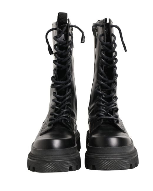 Dolce & Gabbana Black Leather Trek Sole Combat Boots Shoes for men