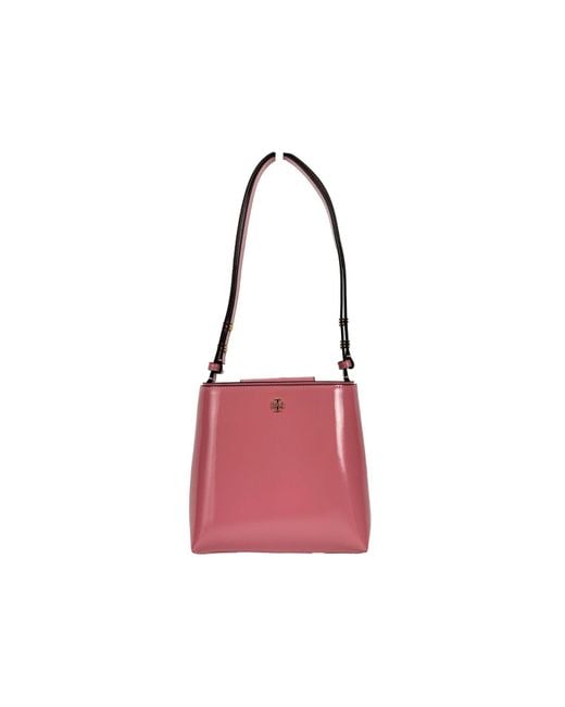 Tory Burch Red Patent Emerson Small Bucket Bag Purse