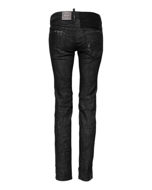 DSquared² Black Cotton Low Waist Skinny Denim Jeans for men