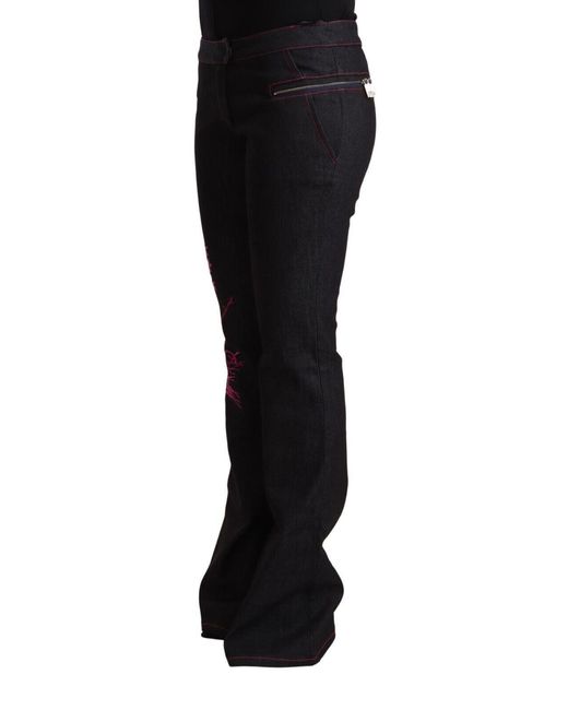 Exte Black Cotton Stretch Mid Waist Flared Denim Jeans