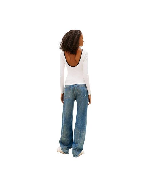 Tommy Hilfiger Blue White Recycled Cotton Long Sleeve T