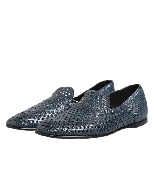 Dolce & Gabbana Blue Woven Leather Loafers for men