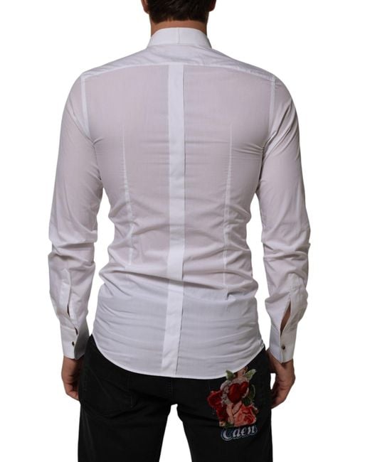 Dolce & Gabbana Purple White Cotton Collared Long Sleeve Gold Dress Shirt for men