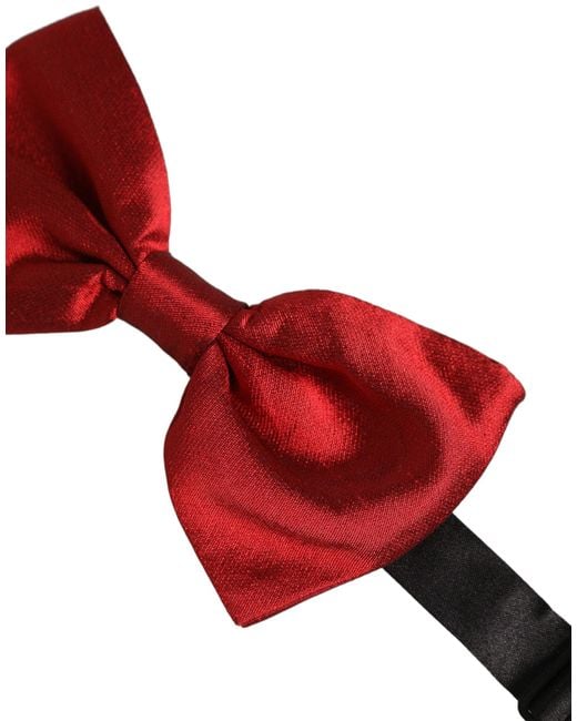 Dolce & Gabbana Men Black Red Silk Adjustable Neck Papillon Bow Tie for men