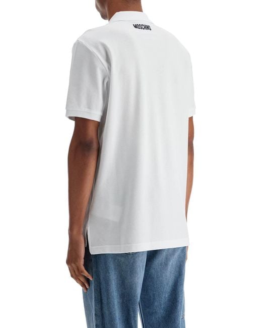 Moschino White Cotton Polo With Delicate Embroidery for men