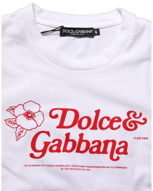 Dolce & Gabbana White Floral Logo Print Crew Neck T