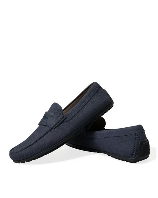 Dolce & Gabbana Blue Calfskin Leather Slip On Moccasin Shoes for men