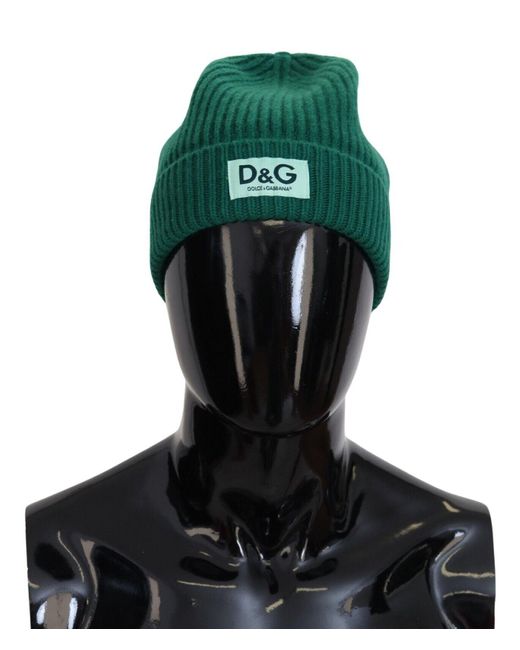 Dolce & Gabbana Green Logo Beanie One Size Wool Knit Hat for men