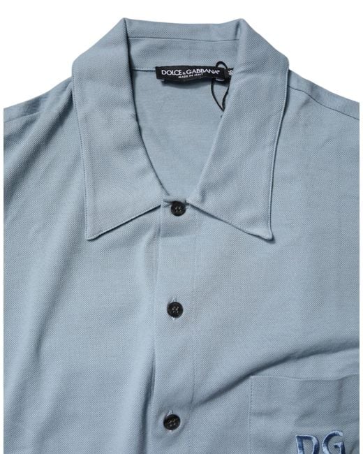 Dolce & Gabbana Blue Cotton Button Down Casual Men Polo Shirt for men