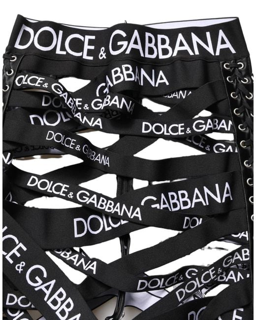 Dolce & Gabbana Black Logo Tape Cut Out Skinny High Waist Pants