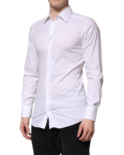 Dolce & Gabbana White Cotton Gold Long Sleeves Formal Shirt for men